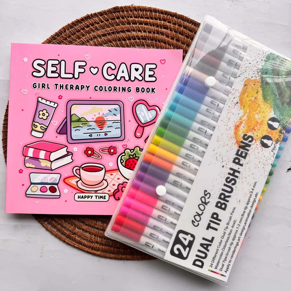 Self Coloring Book + Dual Tip 24 Shades Marker