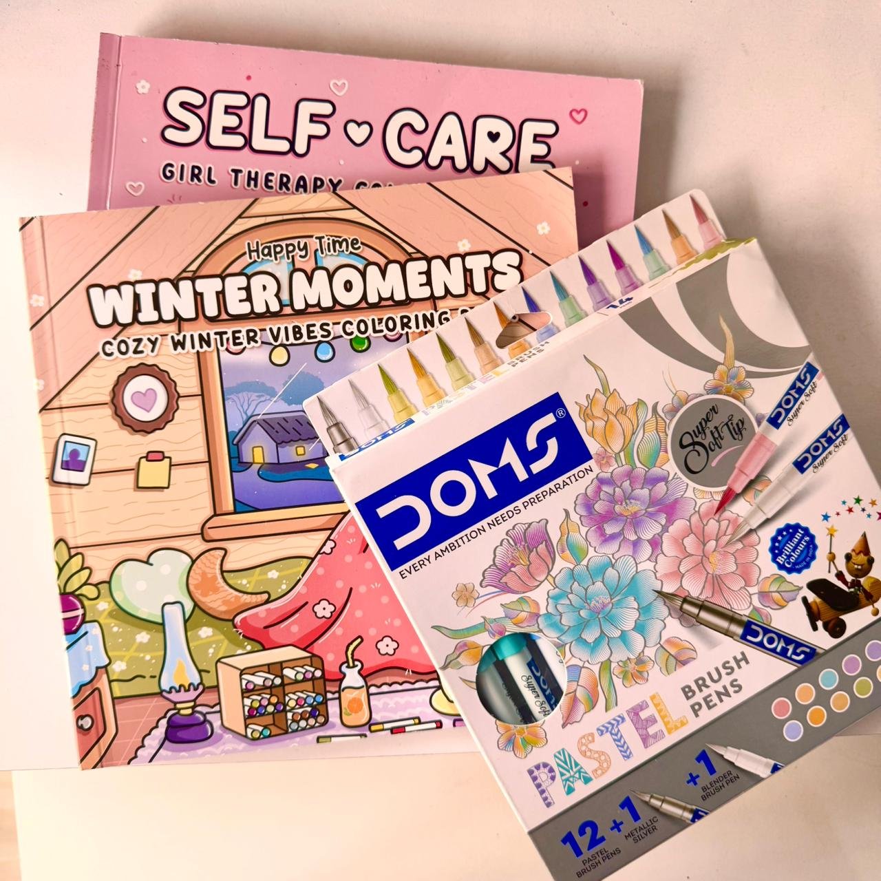 Self Care Coloring Book + Winter Moments Coloring Book ( Free 14 shades marker )